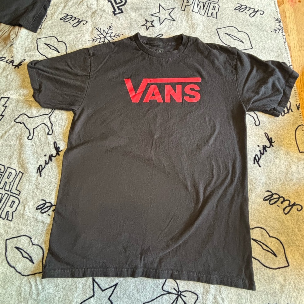 Vans Black Tee with Red Stripe